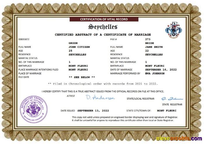 Seychelles marriage certificate